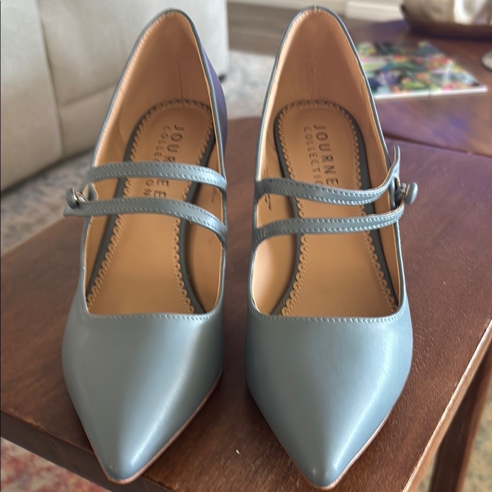 Journee Collection Blue Mary Jane Heels with Kitten Heel